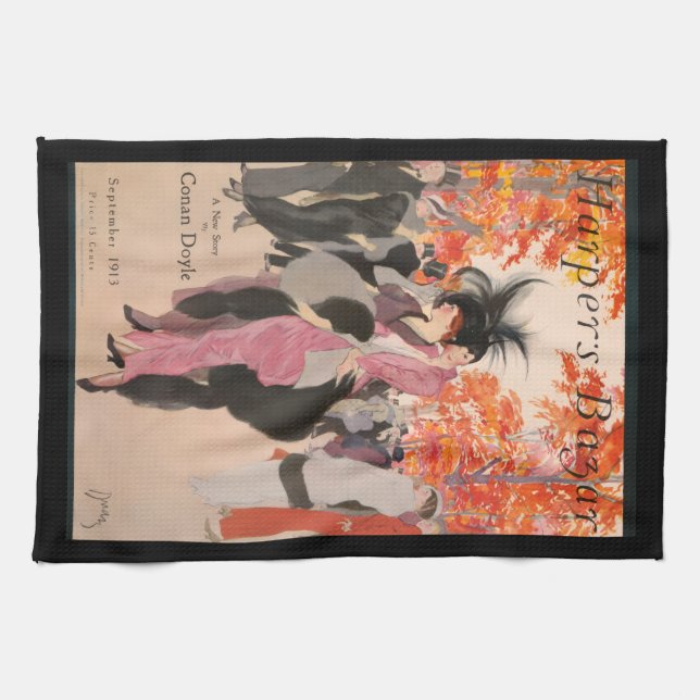 Harper's Bazaar fall fashion 1913 art deco Kitchen Towel (Horizontal)