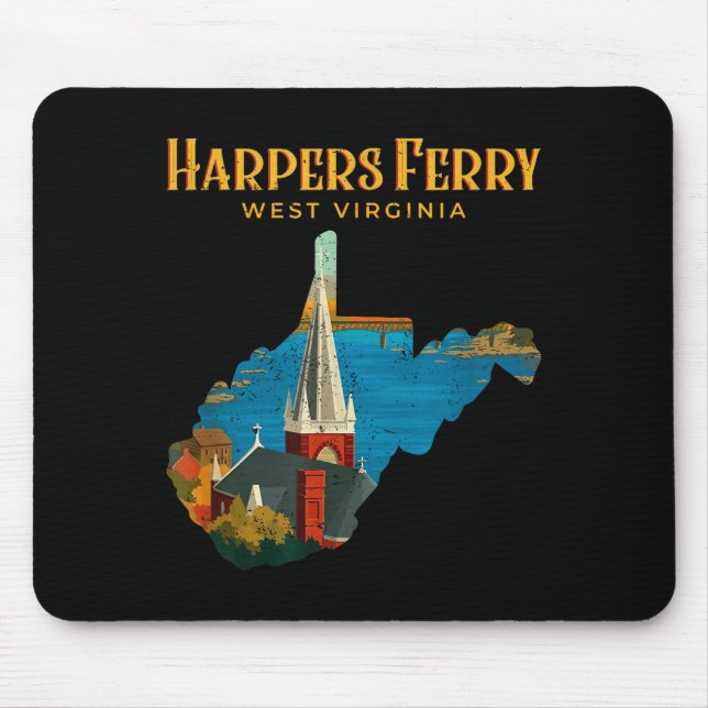 Harpers ferry landscape west virginia map retro mouse pad (Front)