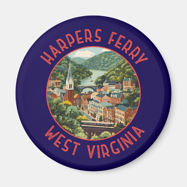 Harpers Ferry West Virginia Distressed Circle Magnet (Front)