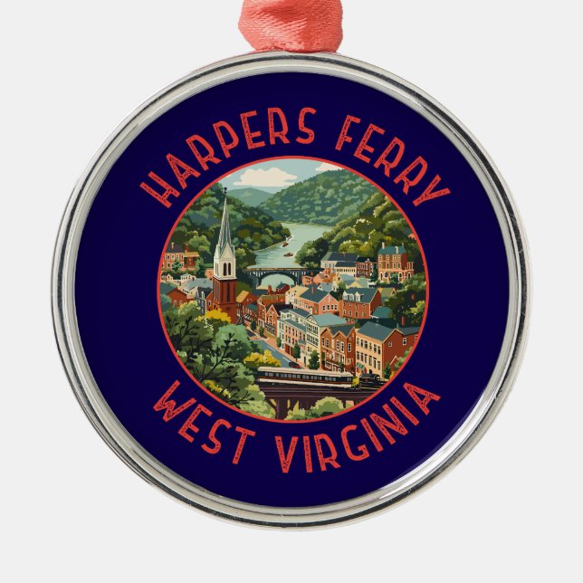 Harpers Ferry West Virginia Distressed Circle Metal Ornament (Front)