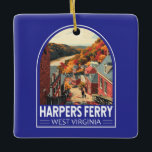Harpers Ferry West Virginia Travel Art Vintage Ceramic Ornament<br><div class="desc">Harpers Ferry retro vector travel design. Harpers Ferry is a town in West Virginia. Paths wind through Harpers Ferry National Historical Park,  which has 19th-century buildings.</div>