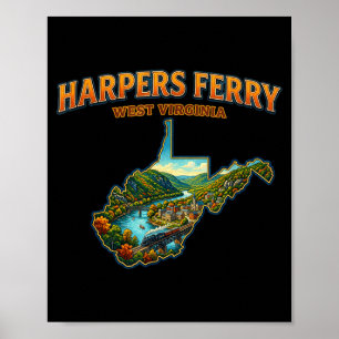 Harpers ferry west virginia vintage map scenic poster
