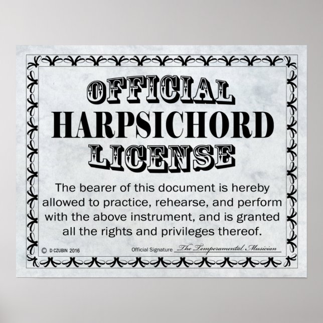 Harpsichord License Poster (Front)