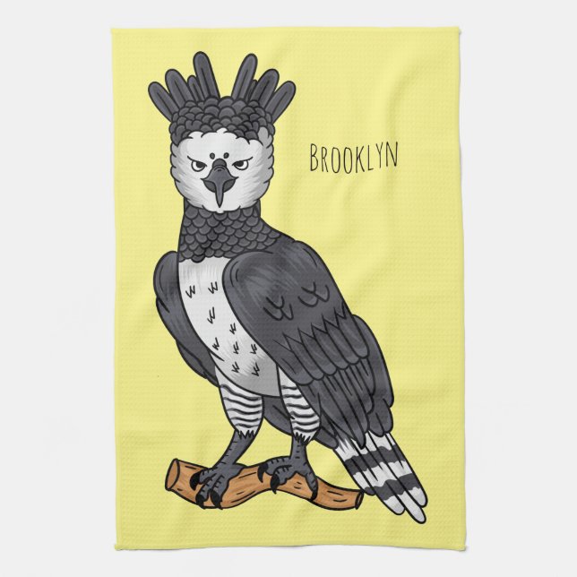 Harpy eagle cartoon illustration kitchen towel (Vertical)