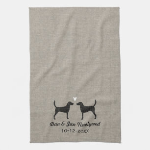 Harrier Dog Silhouettes with Heart - Personalize Kitchen Towel
