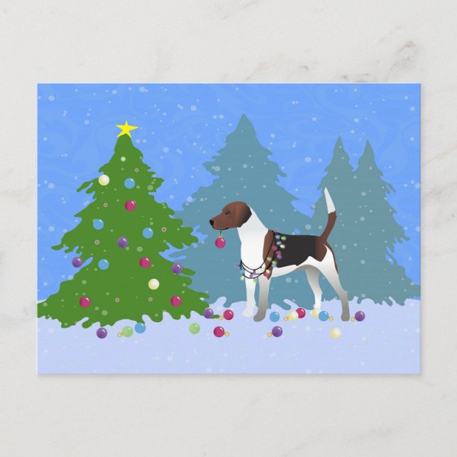 Harrier or Beagle Decorating a Christmas tree Holiday Postcard (Front)