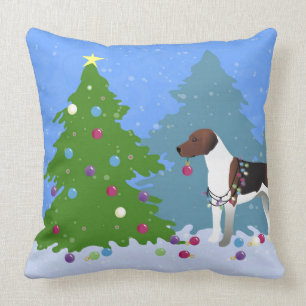 Harrier or Beagle Decorating a Christmas tree Throw Pillow