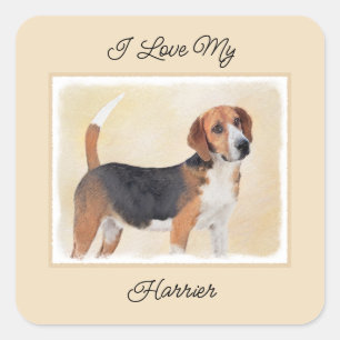 Harrier Painting - Cute Original Dog Art Square Sticker