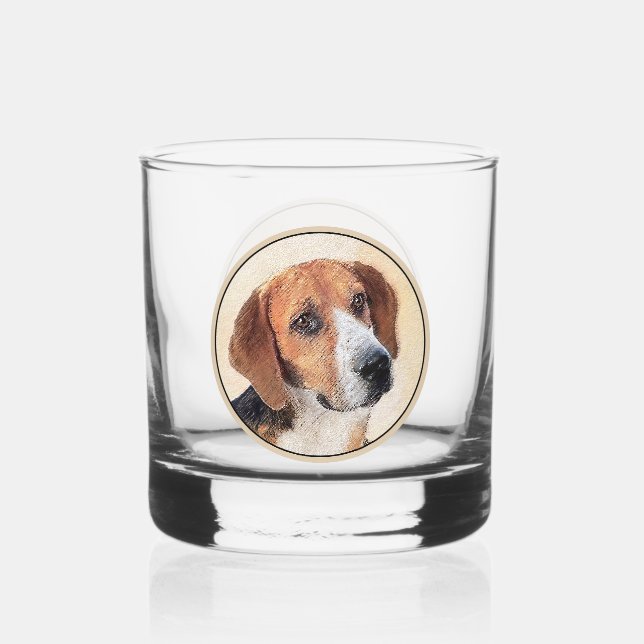 Harrier Painting - Cute Original Dog Art Whiskey Glass (Front)