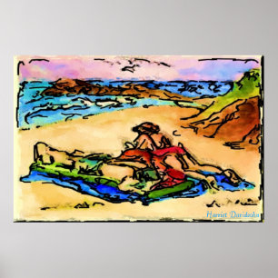 HARRIET DAVIDSOHN ILLUSTRATION - ON THE BEACH POSTER