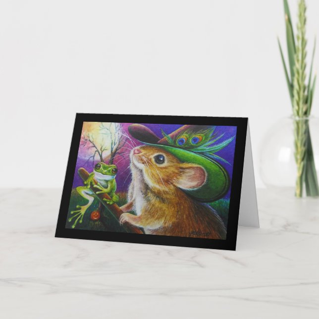 Harriet Halloween Witch Mouse Frog Watercolor Art Card (Front)