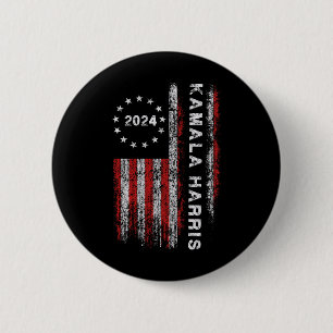 Harris 2024 American Flag Kamaka Supporter 1  2 Inch Round Button