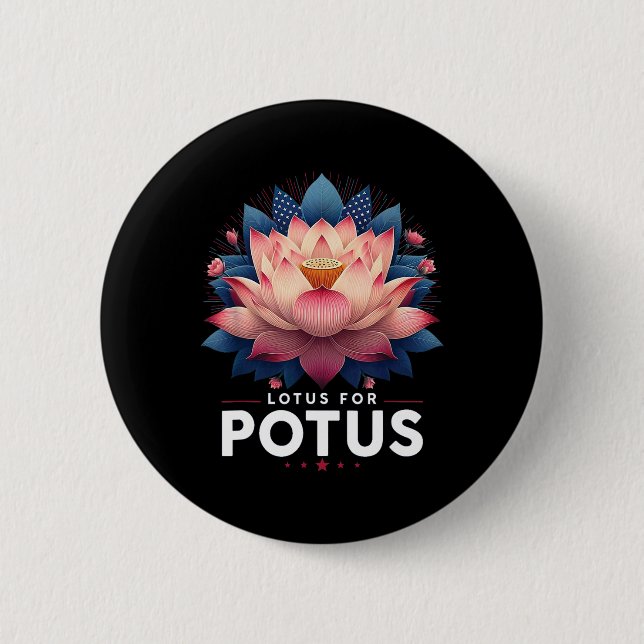 Harris 2024 Lotus For Potus Trending President  2 Inch Round Button (Front)
