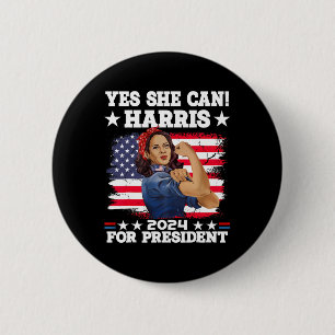 Harris 2024 President Election Kamala Yes She Can 2 Inch Round Button