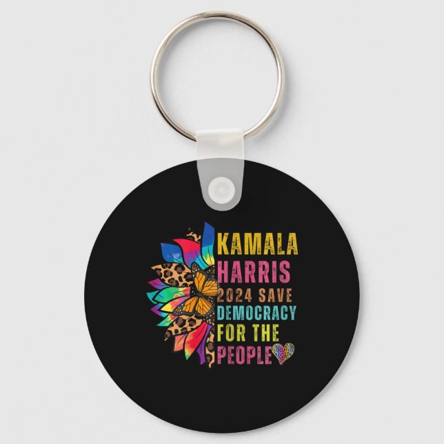 Harris 2024 Save Democracy For The People Sunflowe Keychain (Front)