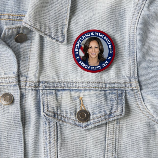 Harris A WOMAN'S PLACE IS IN THE WHITE HOUSE 2 Inch Round Button (In Situ)
