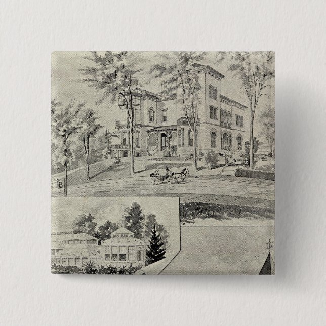 Harris Bldg, New London, Conn 2 Inch Square Button (Front)