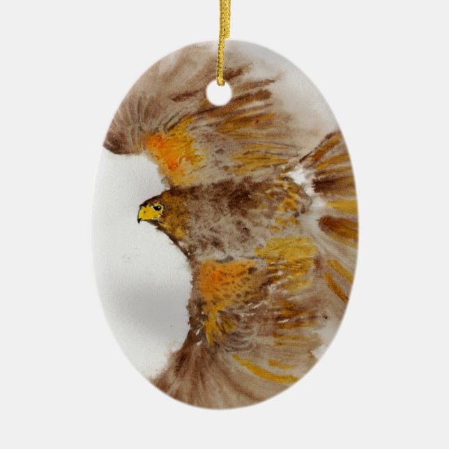 Harris Hawk, Bird of Prey Ceramic Ornament (Front)