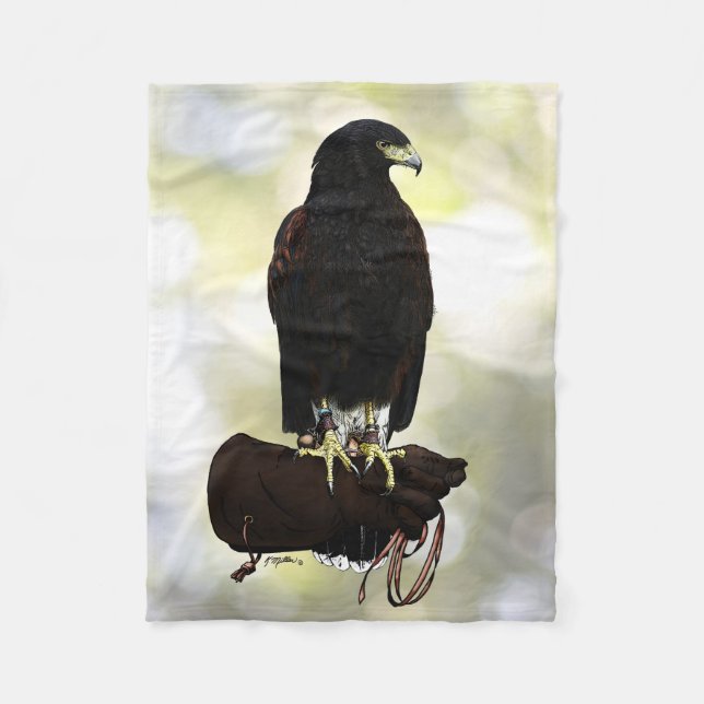 Harris Hawk on Glove Fleece Blanket (Front)