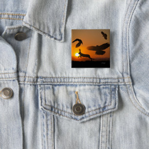 Harris Hawks Hunting 2 Inch Square Button