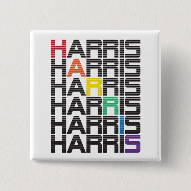 HARRIS rainbow text stacks 2 Inch Square Button (Front)