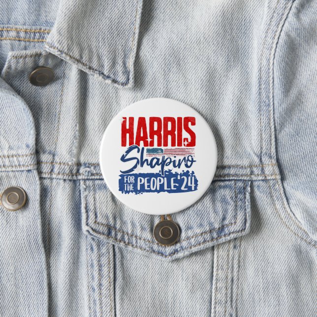 Harris Shapiro 2024 For the People US Flag 3 Inch Round Button (In Situ)