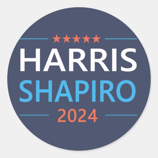 Harris Shapiro 2024 Kamala Harris Democrat Classic Round Sticker (Front)