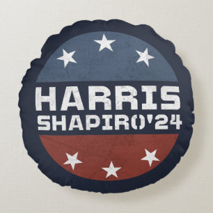 Harris Shapiro 2024 Vintage Red Blue Round Pillow