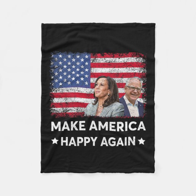 Harris Tim Waltz WAlzheimer 2024 Make America Happ Fleece Blanket (Front)