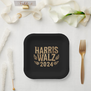 Harris Tim Walz Crest Vintage Harris Waltz 2024 Paper Plate