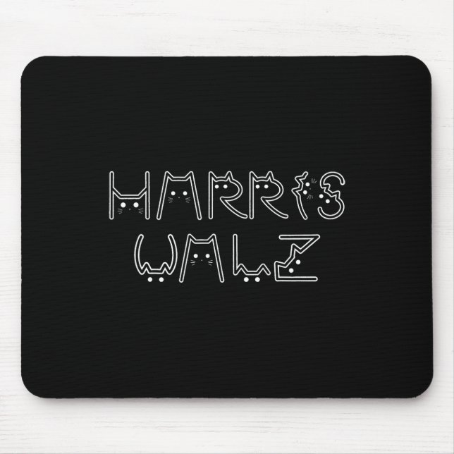 Harris Tim Walz Waltz Cat Letter Font Design 2024  Mouse Pad (Front)