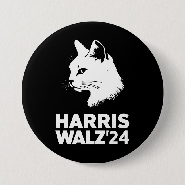 Harris Waltz 2024 Election Funny Cat Kamala Tim  3 Inch Round Button (Front)