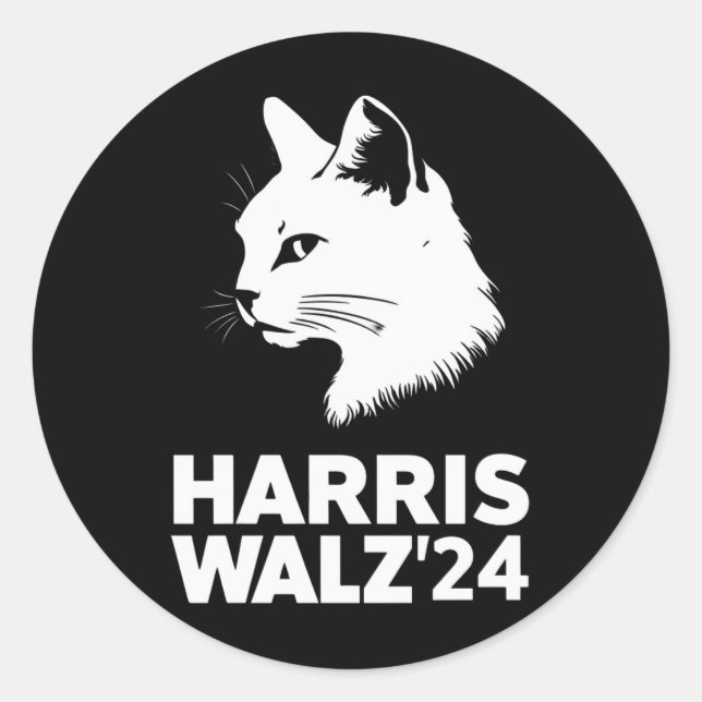 Harris Waltz 2024 Election Funny Cat Kamala Tim  Classic Round Sticker (Front)