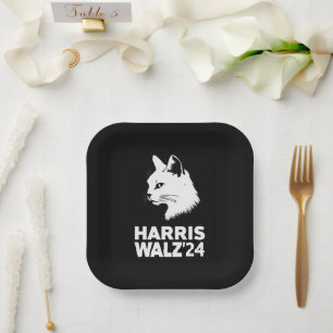 Harris Waltz 2024 Election Funny Cat Kamala Tim Paper Plate