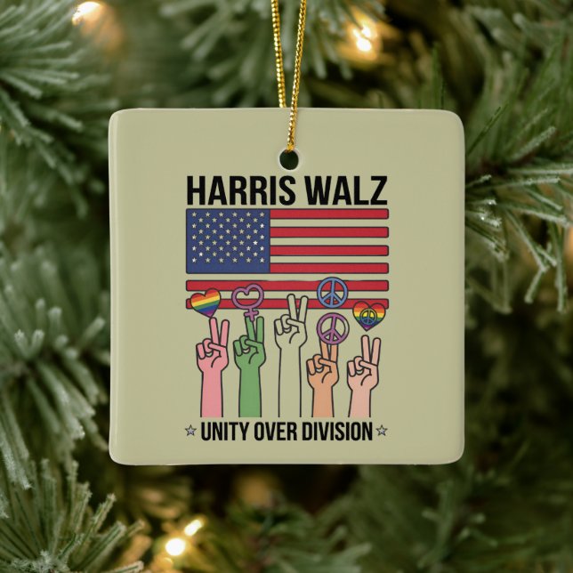 Harris Waltz 2024 Unity Over Division Ceramic Ornament (Tree)