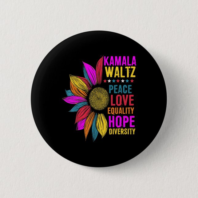 Harris Waltz Peace Love Equality Hope Diversity  2 Inch Round Button (Front)