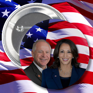 Harris Waltz Photo 2024 - Kamala Harris Tim Waltz 2 Inch Round Button