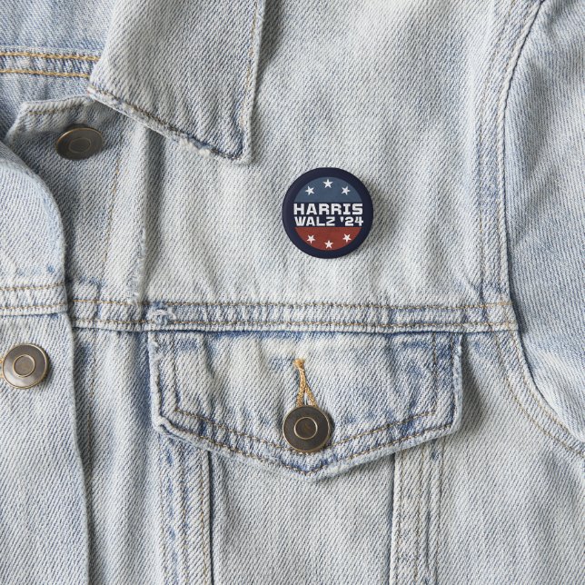 Harris Walz 2024 Campaign USA Flag 1 Inch Round Button (In Situ)