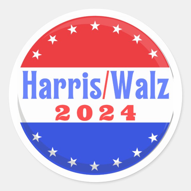 Harris Walz 2024 Democrat Party Election Classic Round Sticker (Front)