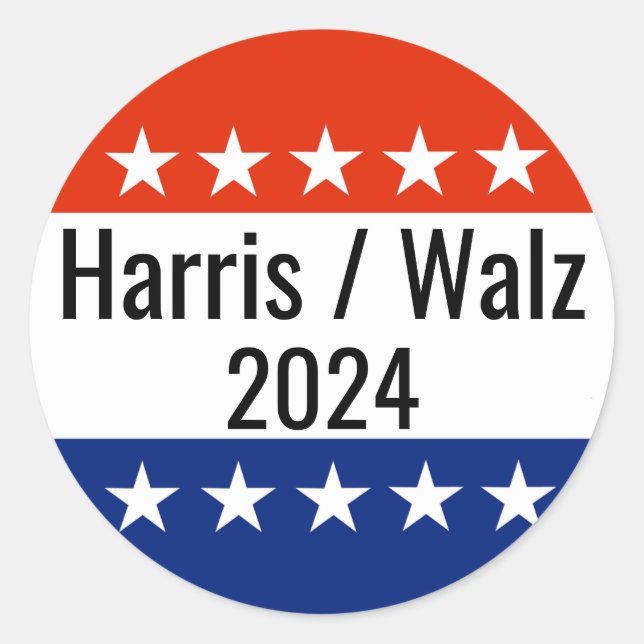 Harris Walz 2024 Election Classic Round Sticker (Front)