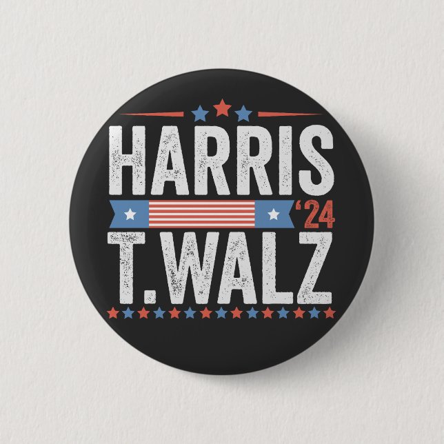 Harris Walz 2024 Election Kamala Tim Waltz 2 Inch Round Button (Front)