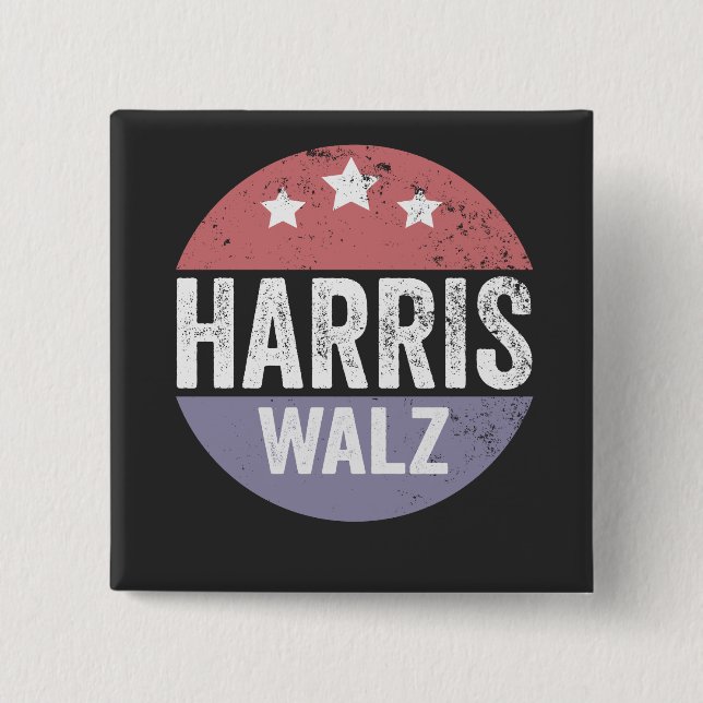 Harris Walz 2024 Election Kamala Tim Waltz America 2 Inch Square Button (Front)