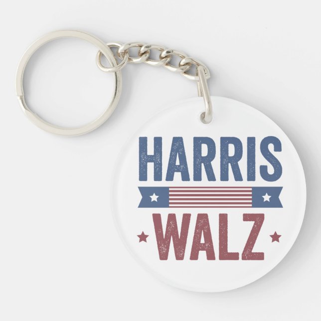 Harris Walz 2024 Election Kamala Tim Waltz America Keychain (Front)