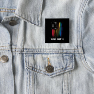 Harris Walz 2024 Election Kamala Tim Waltz LGBT 2 Inch Square Button