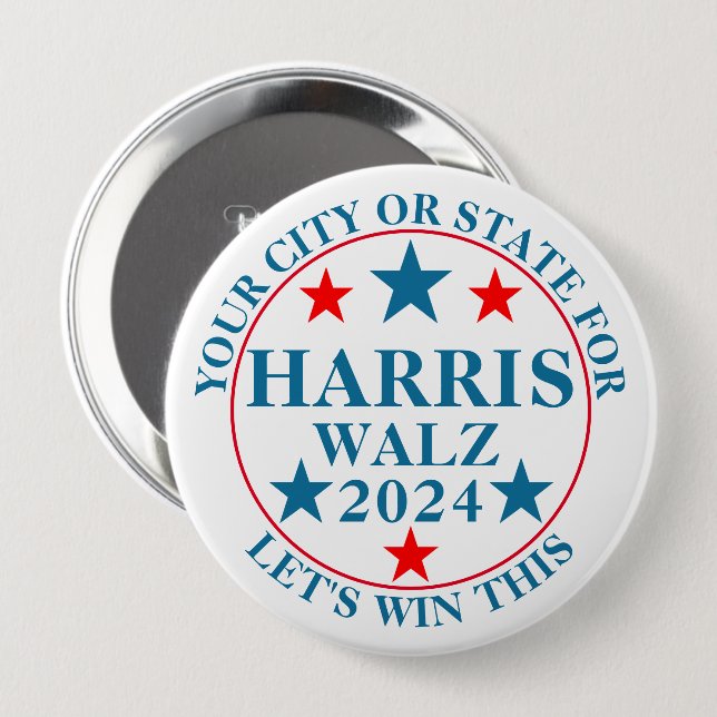 Harris Walz 2024 Election Personalized Political 4 Inch Round Button (Front & Back)