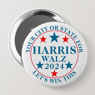 Harris Walz 2024 Election Personalized Political 4 Inch Round Button