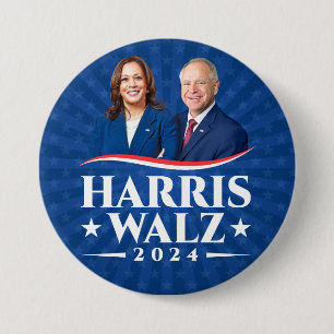 Harris Walz 2024 election photo campaign stars  3 Inch Round Button