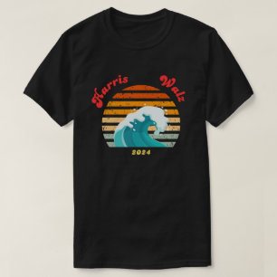 Harris Walz 2024 Election Retro Blue Wave  T-Shirt