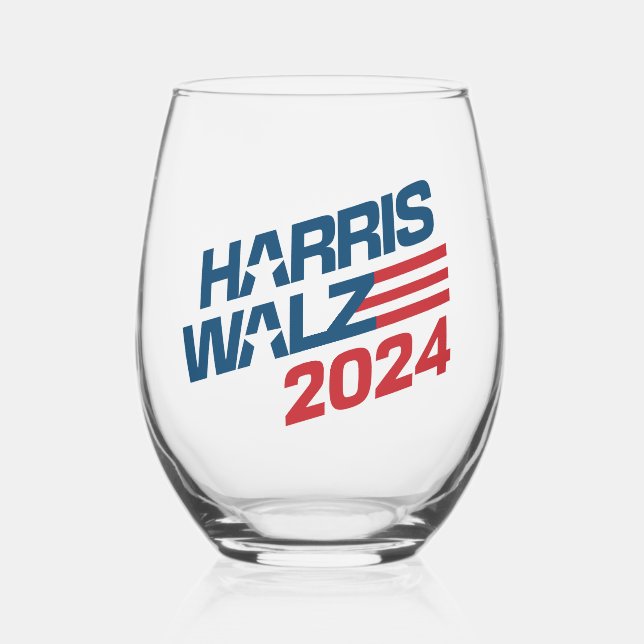 Harris Walz 2024 Election Stemless Wine Glass (Front)