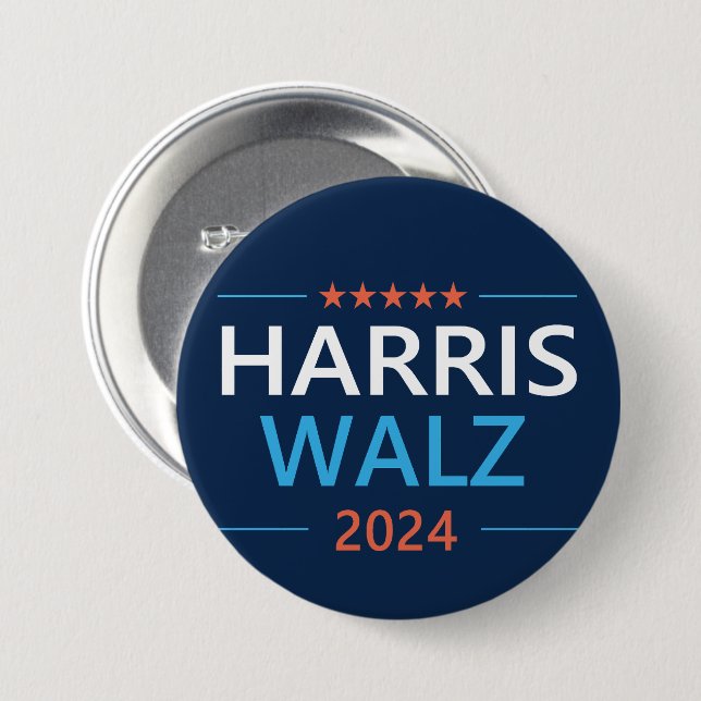 Harris Walz 2024 for President 3 Inch Round Button (Front & Back)